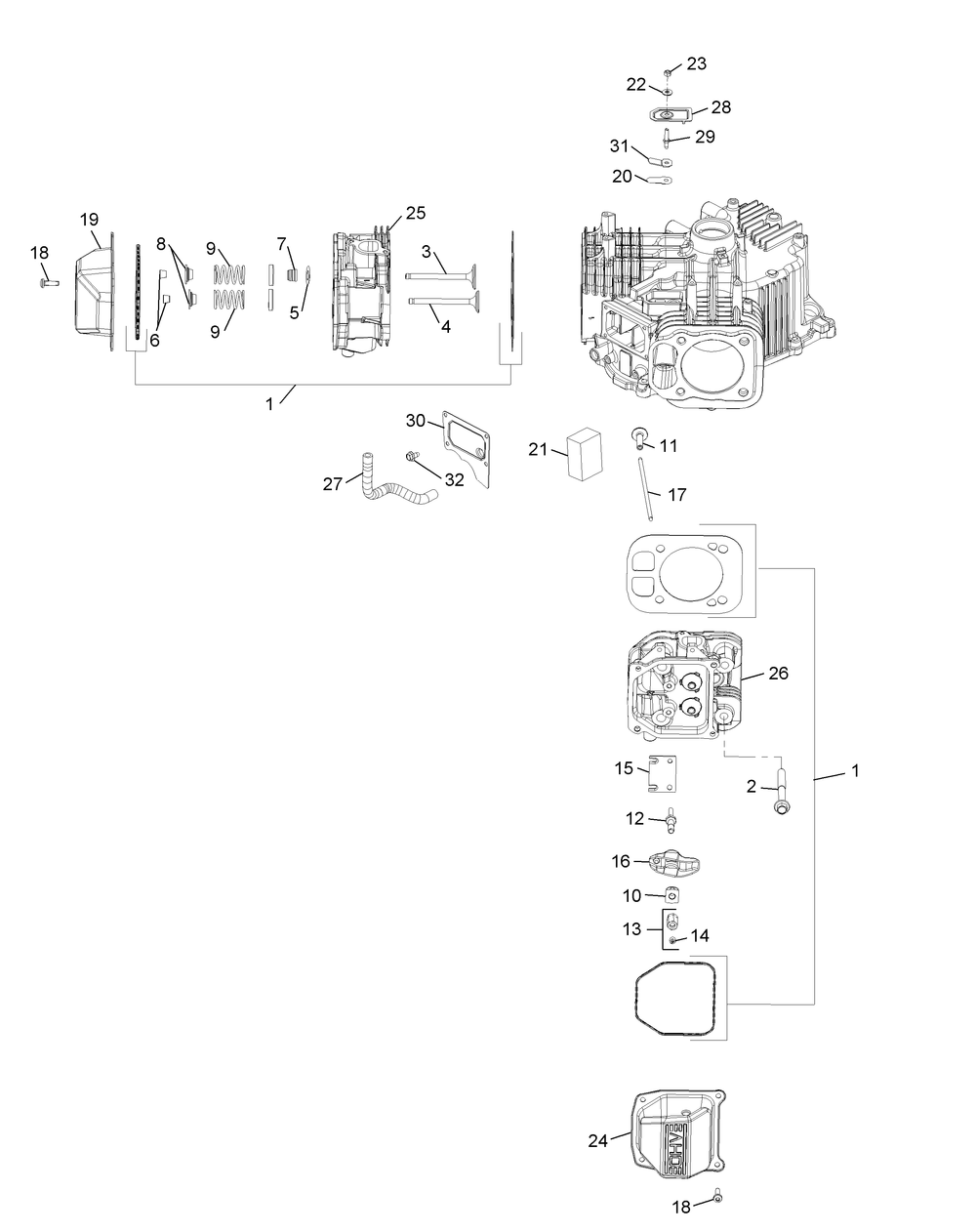 Kohler Kt725-3013 Head, Valve And Breather Diagram and Parts List for XT2-LX42KH (13APA1CS010-13WPA1CS010)(2015) Cub Cadet Lawn Tractor
